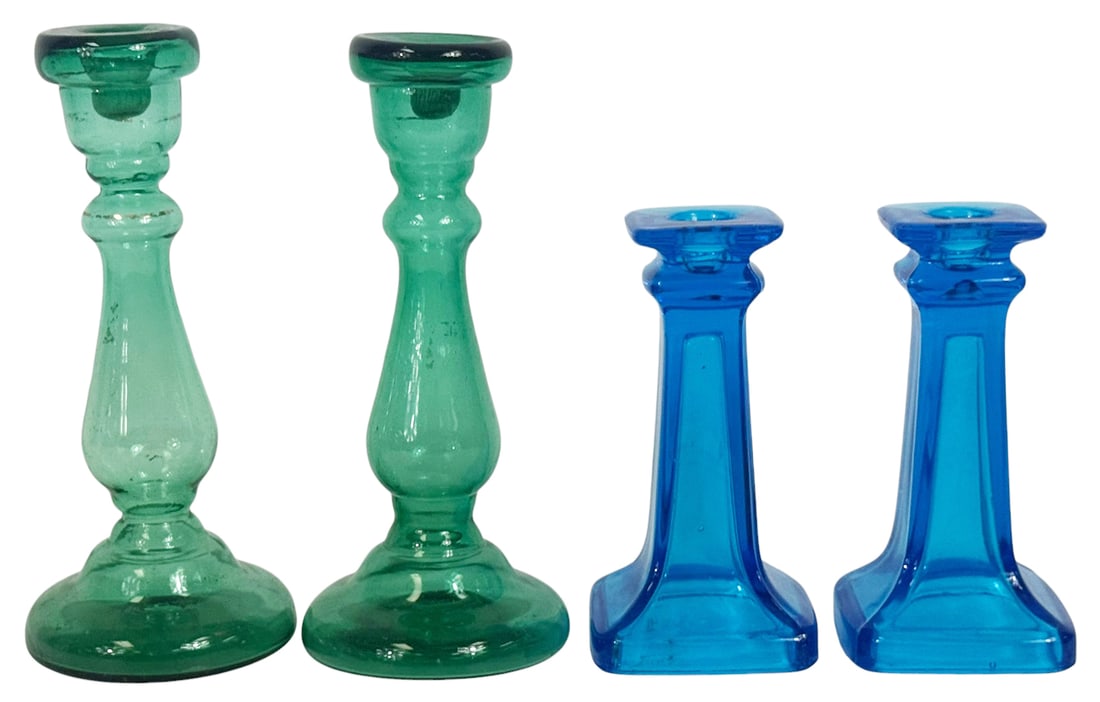 Two Pairs of Deco Colored Art Glass Candle Holders (1 of 6)