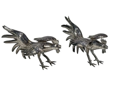 Sterling Silver 925 Fighting Roosters 2pc LOT