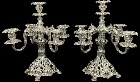 Pair of Estate Silver-Plated Five-Arm Candelabras