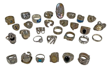 24 Sterling Silver 925 & 6 Metal Rings 30pc LOT