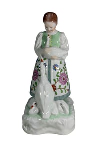 Herend Hungary Girl with Geese Porcelain Figurine