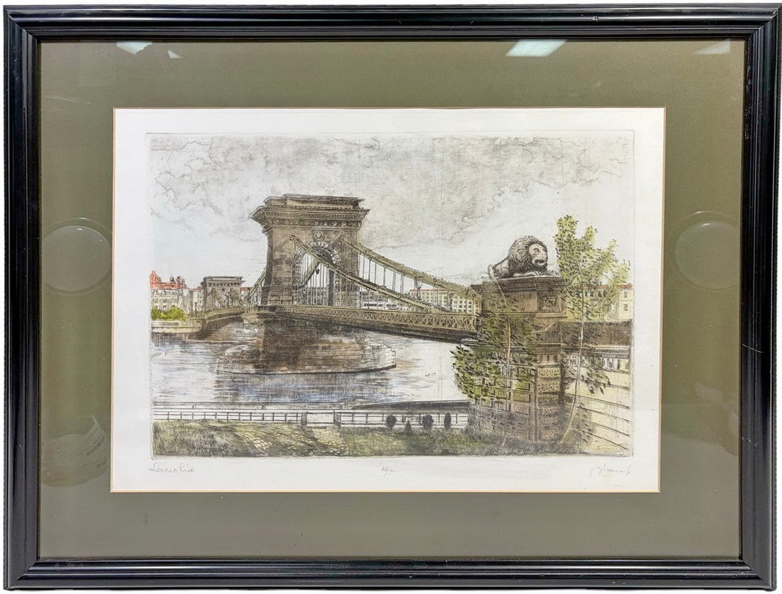 Szechenyi Chain Bridge, Hungary Lithograph SIGNED (1 of 8)