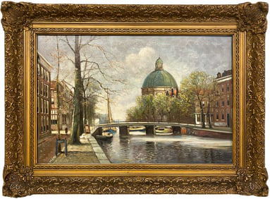 Signed A Martins Cityscape Oil Painting on Canvas