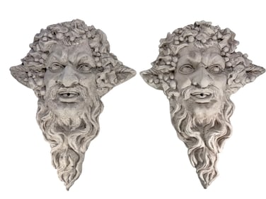 Pair of Mythical Satyrs Cement Wall Plaques