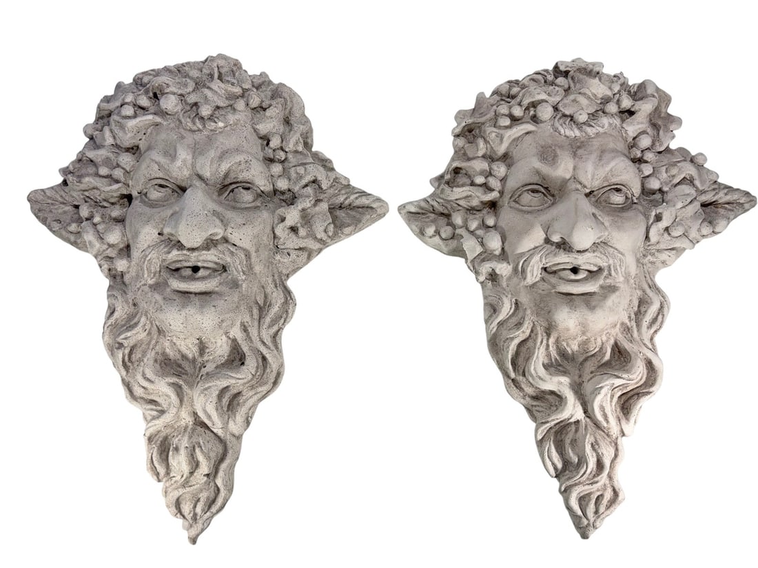 Pair of Mythical Satyrs Cement Wall Plaques (1 of 7)