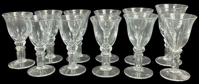 Vintage Deco Hand-Blown Glass Goblets 11pc SET