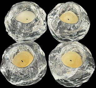 Rock Crystal Style Glass Tealight Holders 4pc SET