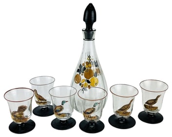 Marcel Goupy Enamel Glass Bottle w/ Bird Cordials