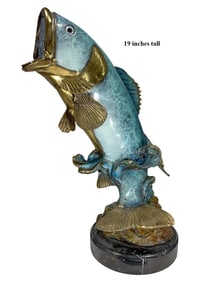 Seabass Fish Painted Brass & Marble Sculpture