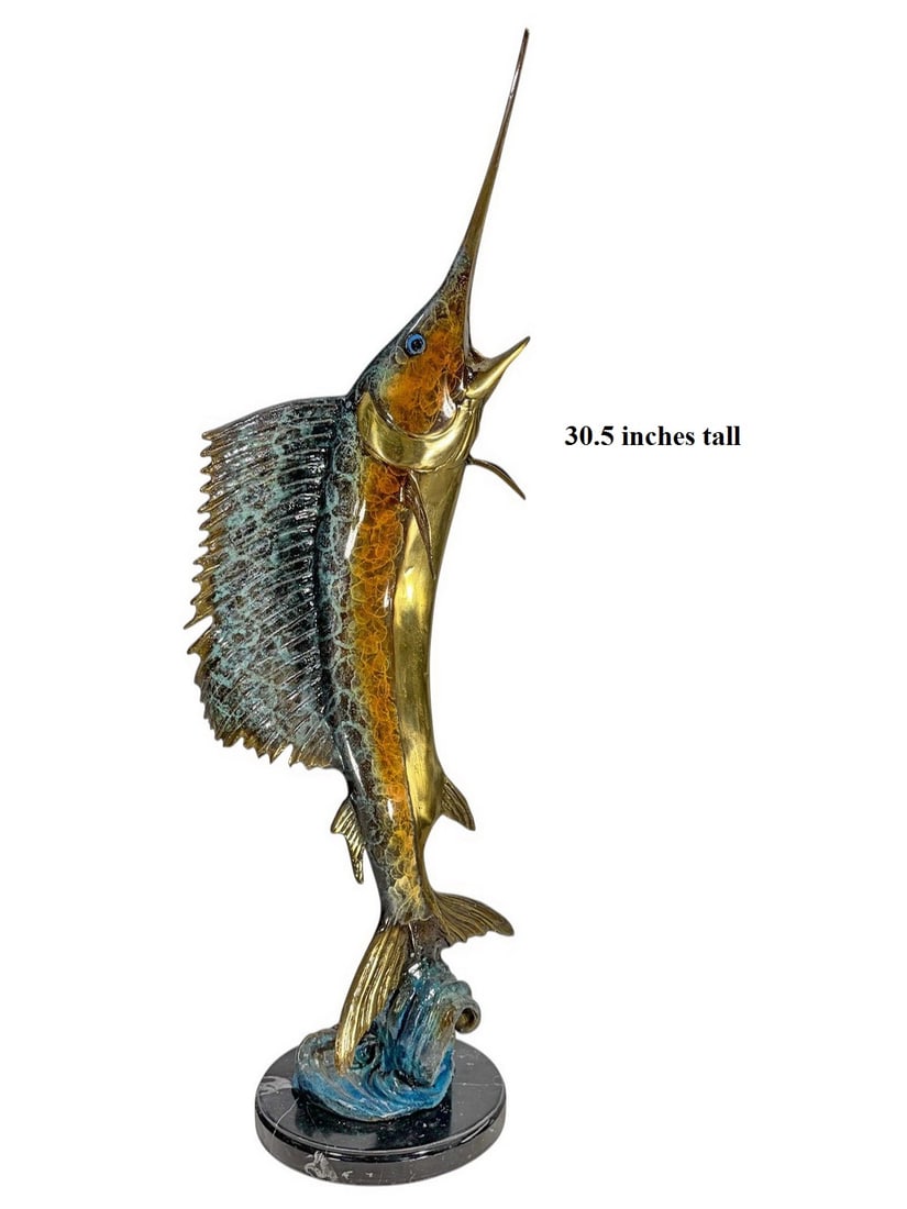Large Marlin Fish Jumping Painted Brass Sculpture (1 of 4)