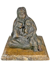 Mother & Child Bronzed Plaster & Marble Sculpture