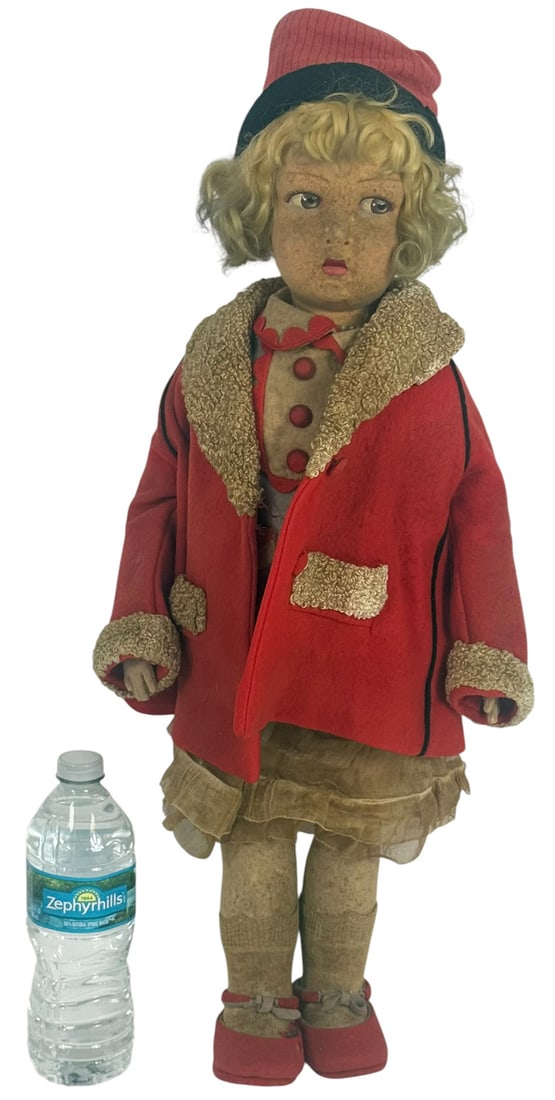 20th C Lenci Italian Red Riding Hood Felt Doll 24": Additional lot information coming soon!Dimensions: 24 X 10 X 4.75 in. Condition: Good overall vintage/antique condition having surface wear present, consistent with age. Note: This condition state