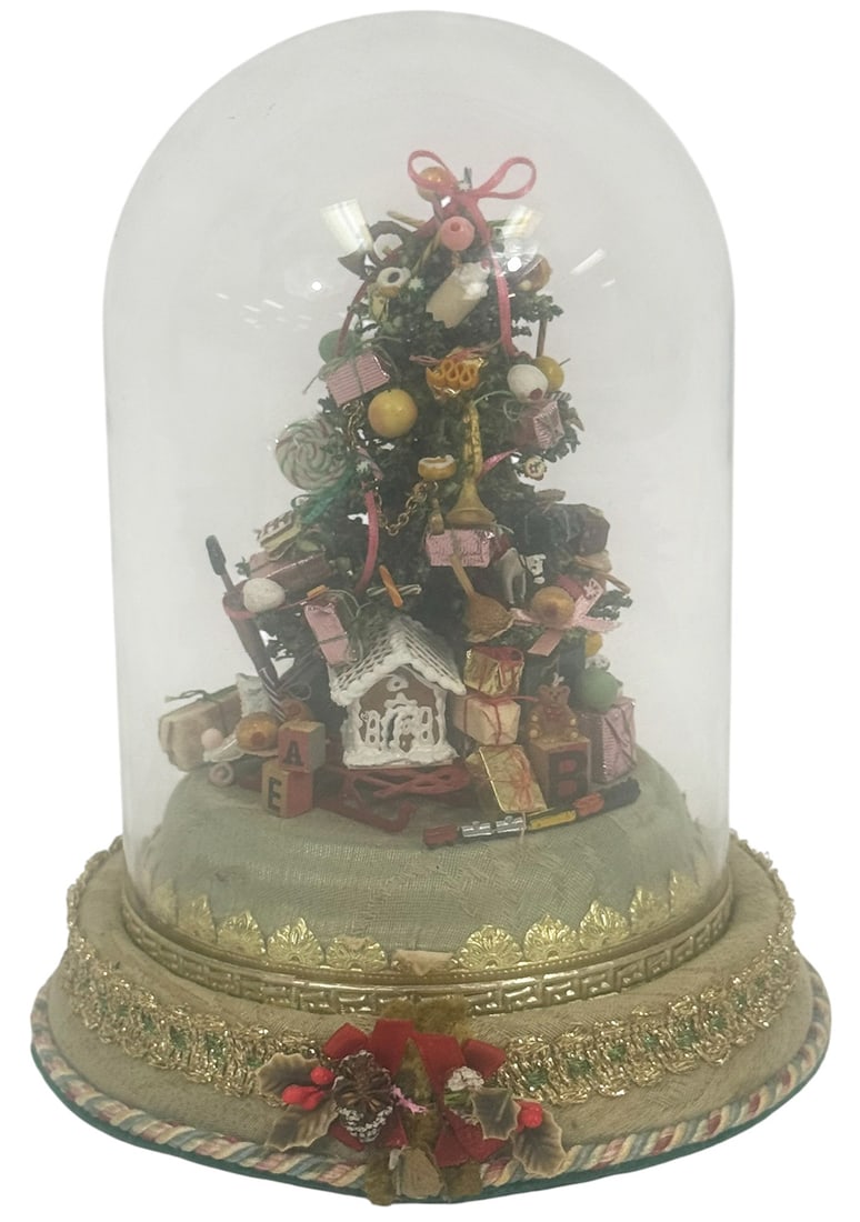 Vintage Miniature Christmas Tree Under Glass Dome (1 of 6)