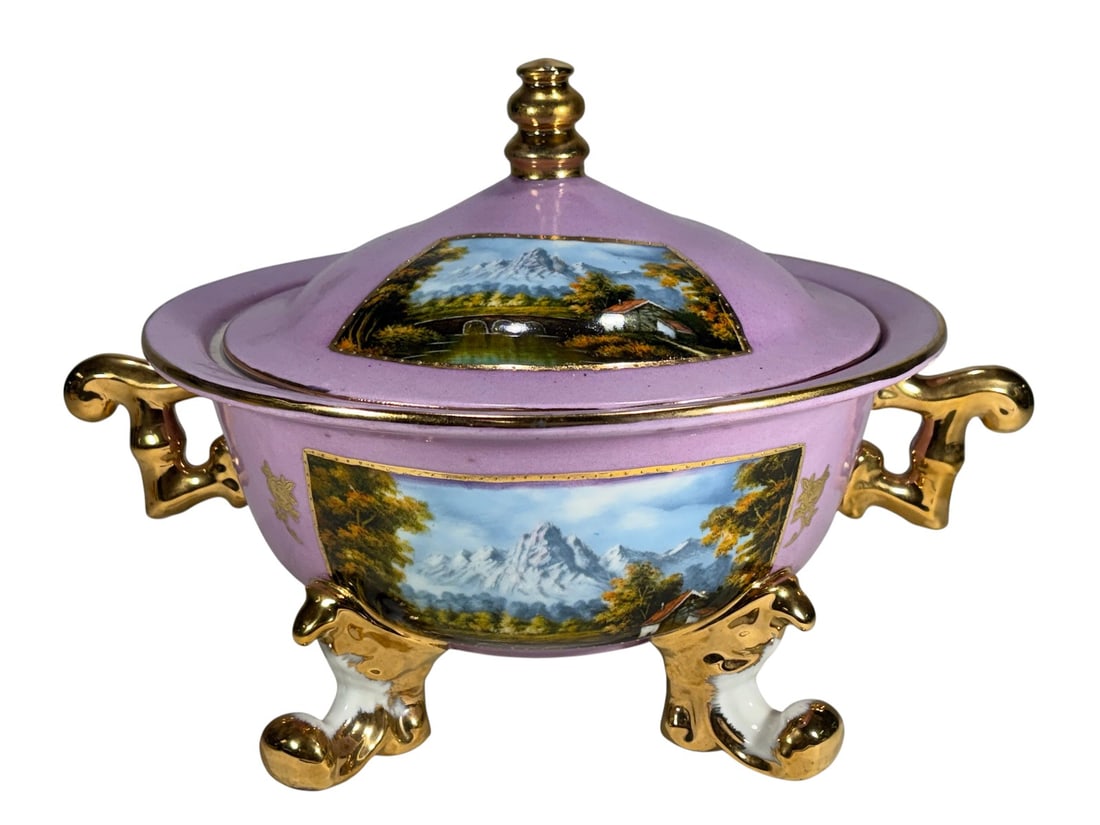 German-Style Pink Porcelain & Gilt Covered Tureen (1 of 6)