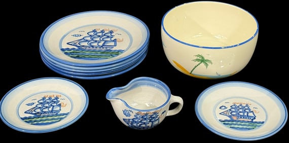 M.A. Hadley Hand-Painted Pottery 9pc SVC SET