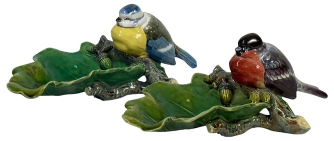Pair of Vintage Minton Majolica Glazed Bird Dishes