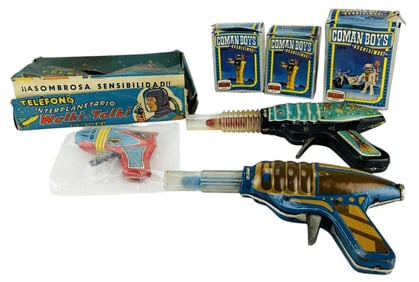 Tin Litho Ray Space Guns Walkie Talkie Toy LOT