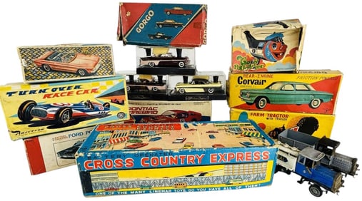 Pontiac Chevrolet Ford Tractor Tin & Plastic Toys