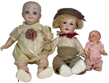 A.M. & JDK German Bisque Girl Dolls 3pc LOT