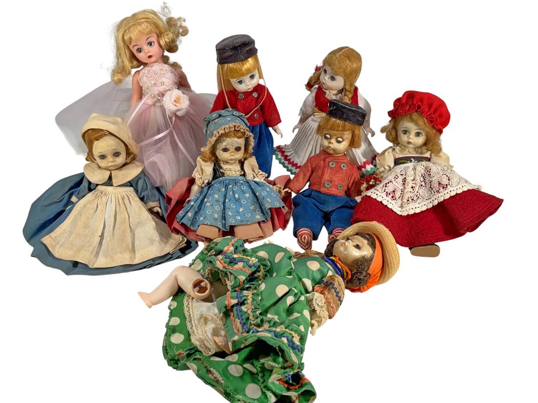 Alexander Doll Co Swiss, Dutch & Other 8pc LOT: Madame Alexander group of eight vintage dolls, including marked examples and international costume dolls from the company?s International Series, dressed in regional European attire. The largest