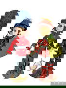 Effanbee, USA Robin Hood & British Soldier 2pc LOT: Effanbee Doll Company, USA pair of 20th-century character dolls, 'Robin Hood' and a 'British Royal Guard,' each dressed in themed costumes and mounted on stands. The largest measures approximately 14