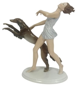 Rosenthal 'Woman with Saluki' Porcelain Figurine