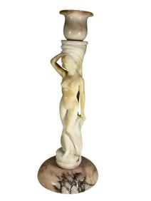 VTG Carved Alabaster Nude Woman Candlestick