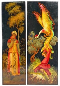 Fedoskino Russian Signed Lacquer Panels 2pc LOT
