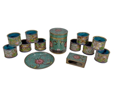 Cloisonne Napkin Rings & Desk Accessories 13pc LOT