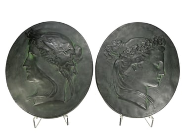 Pair of Bacchante Roman Figures Ceramic Plaques