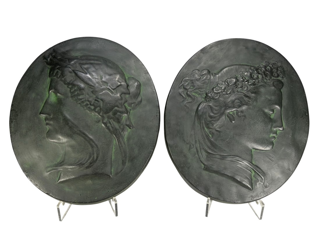 Pair of Bacchante Roman Figures Ceramic Plaques (1 of 5)