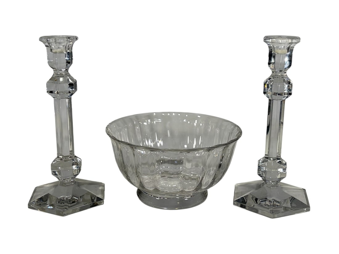 Tiffany Bowl & Val St Lambert Candlesticks 3pc LOT (1 of 9)