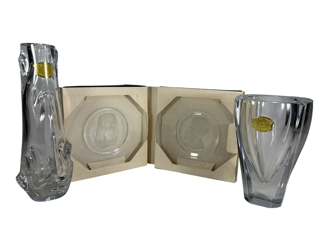 Val St Lambert Crystal Vases & Plates 4pc LOT (1 of 9)