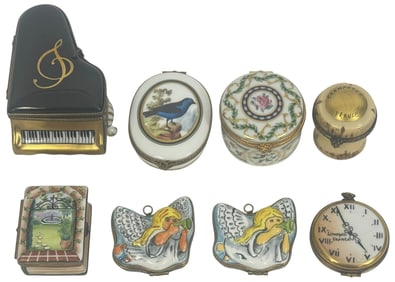 Limoges French HP Porcelain Trinket Boxes 8pc LOT