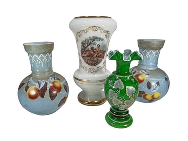 Pair of Bristol, Fenton & White Opaline Vases 4pcs