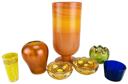 Art Deco Style Glass Bowls & Pedestal Vase 7pc LOT