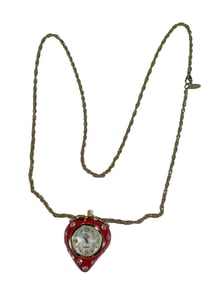 Strawberry-Form Enamel & Glass Watch Necklace