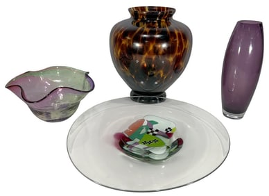 Jablonski, LSA & Other Glass Vases & Plate 4pc LOT