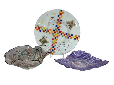 Daniel Edler & Others Glass Bowl & Plates 3pc LOT