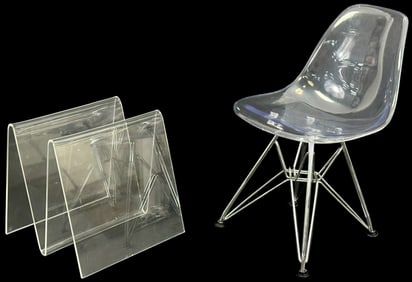 MCM Lucite Acrylic Magazine Rack & Child's Chair