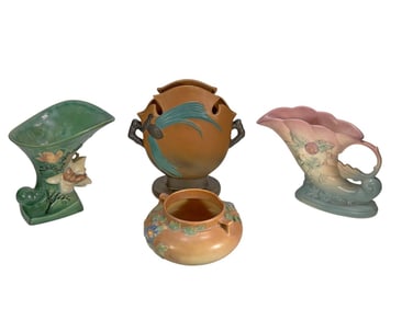 Roseville & Hull Art Pottery Vases 4pc LOT