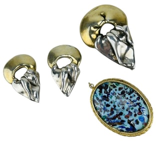 Electroform 925 Earrings w/ Brooch & Glass Pendant