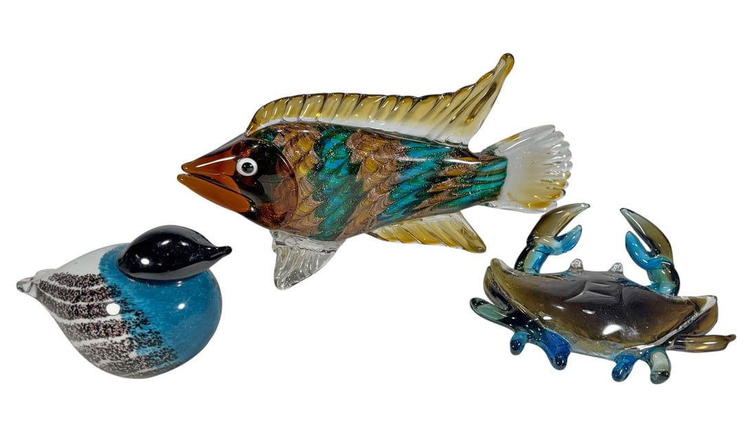 Murano Art Glass Bird, Angel Fish & Crab 3pc LOT (1 of 6)