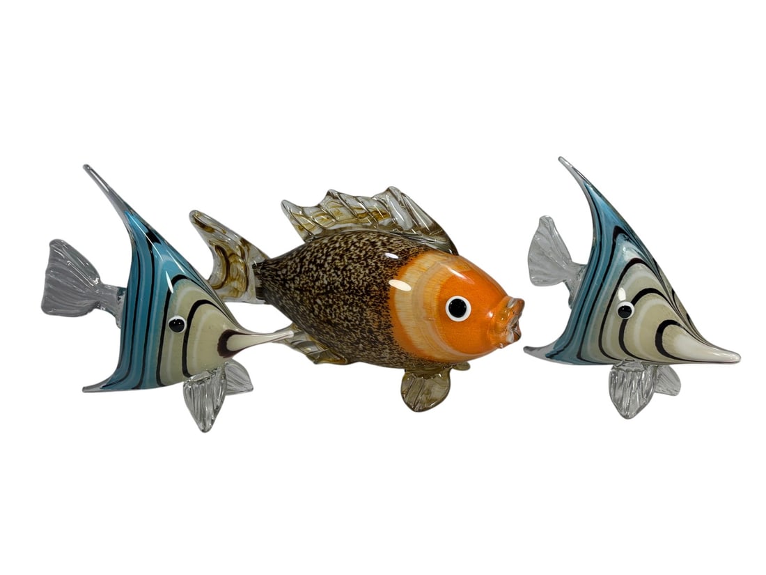 Murano Style Art Glass Angel Fish Sculptures 3pcs (1 of 5)