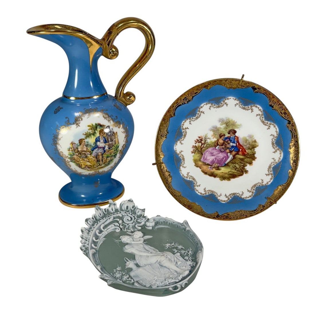 Wedgwood Jasperware & Limoges Jug & Plate 3pc LOT (1 of 10)