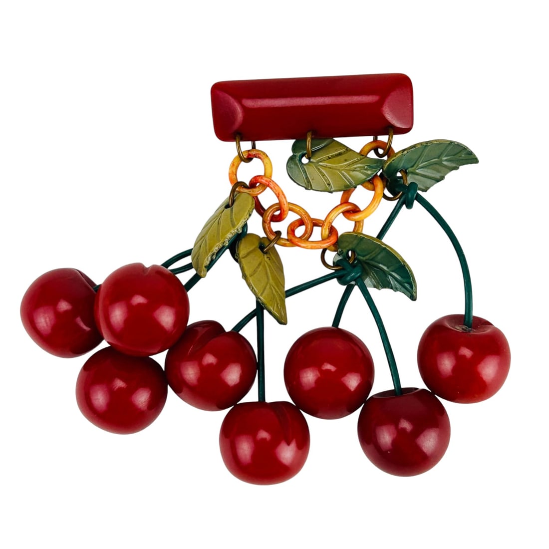 Bakelite Red Cherry Cluster Costume Jewelry Pin (1 of 3)
