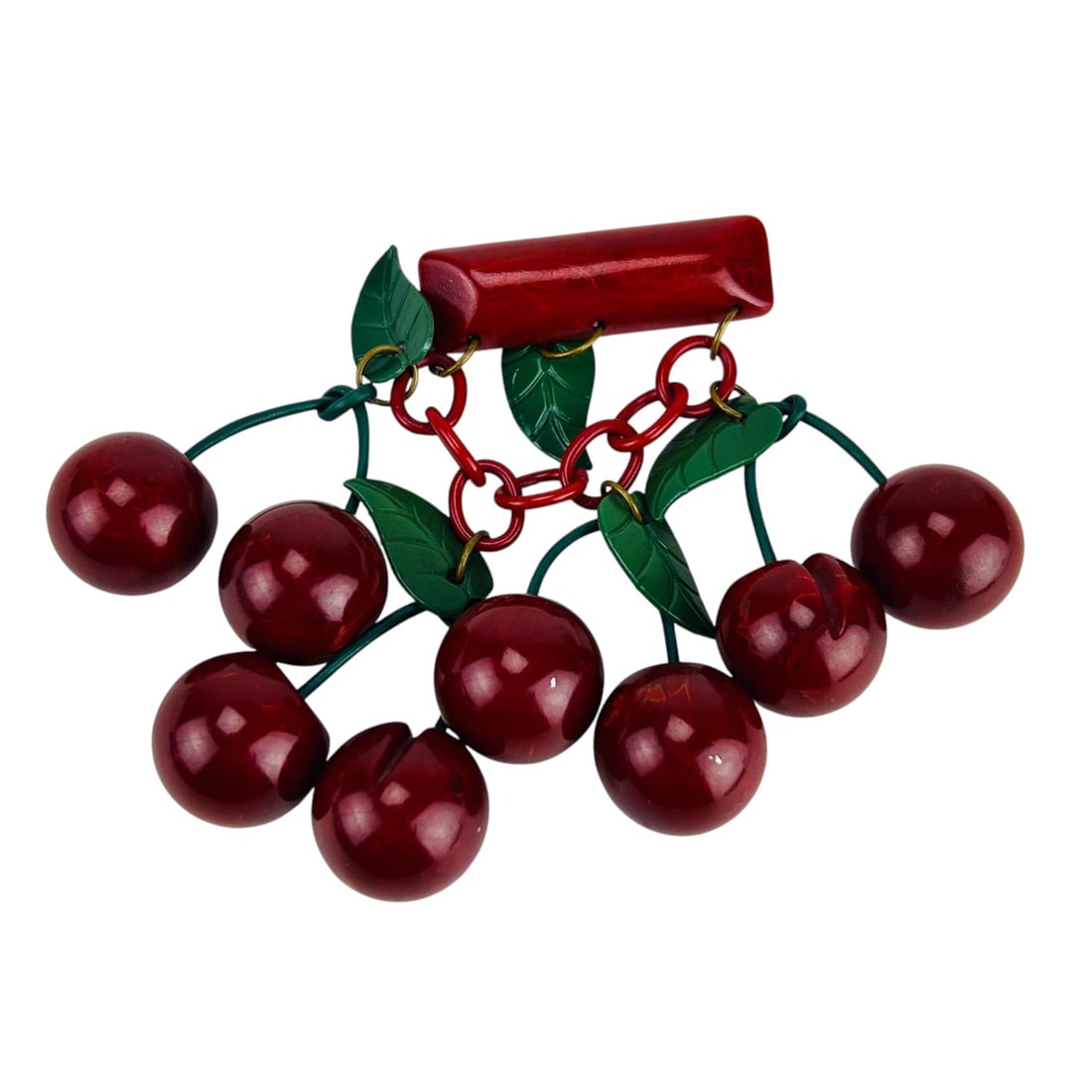 Bakelite Red Cherry Cluster Costume Jewelry Pin (1 of 4)