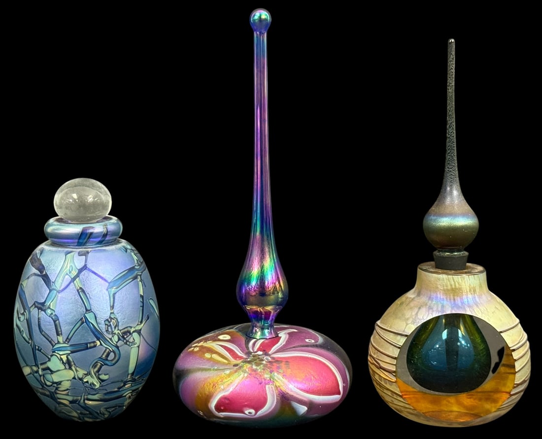 Artist Signed Perfume Bottles w Stoppers 3pc LOT (1 of 7)