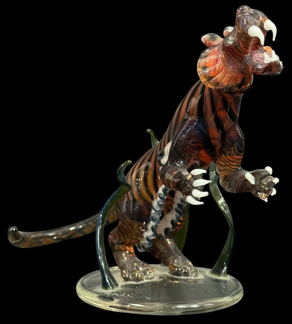 1997 Hand-Blown Glass Tiger Perfume Bottle SIGNED (1 of 6)