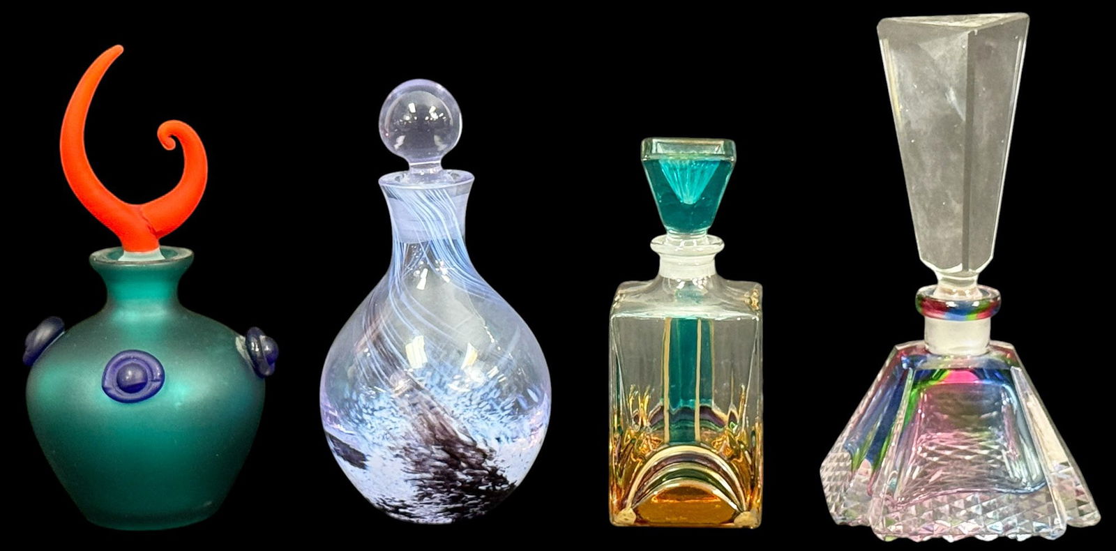 Estate Art Glass Perfume Bottles w/ Stoppers 4pcs (1 of 4)